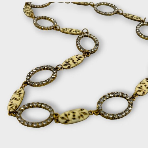Vintage Handmade Women's Enamel and Rhinestone Link Necklace NEW - Picture 1 of 11